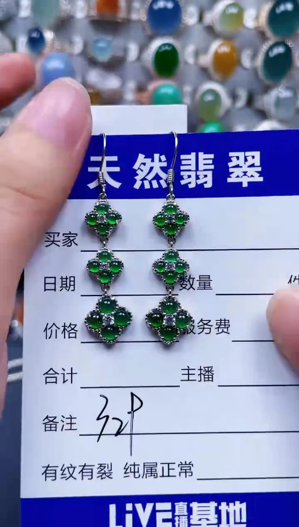 银S925镶嵌翡翠耳饰329