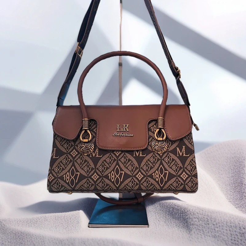 新疆包邮 印花手提包韩版流行百搭单间斜跨包【lk191]马车棕大气