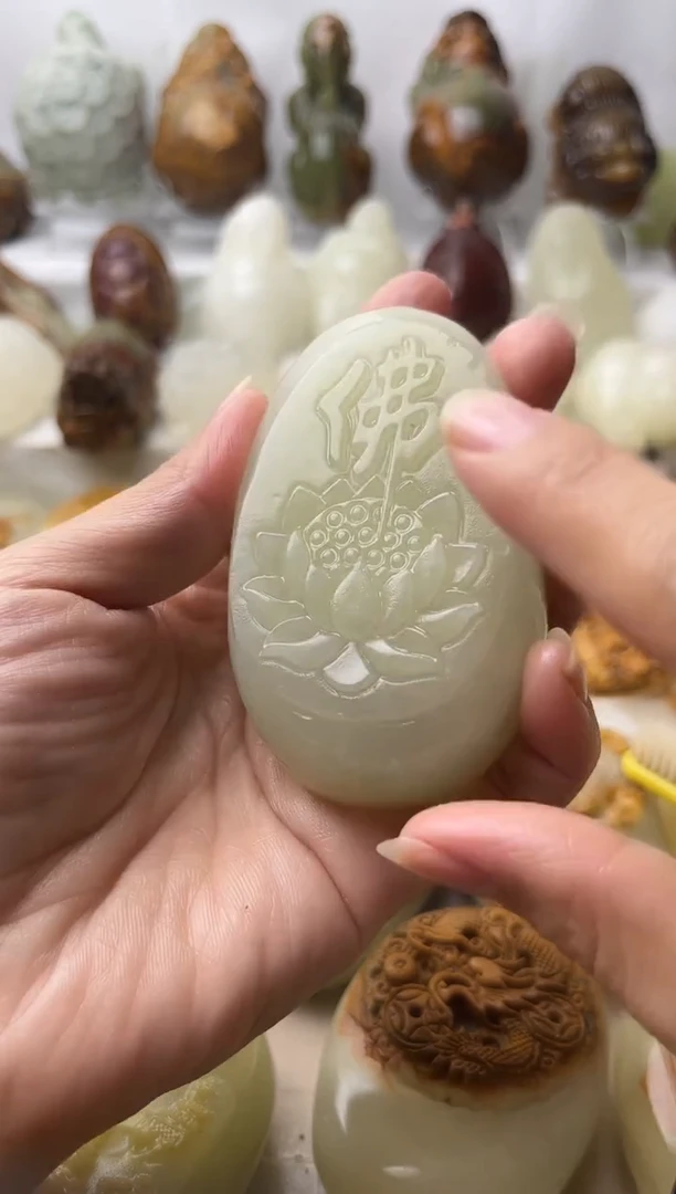 石材方解石棉纹正常不退换佛莲花微瑕