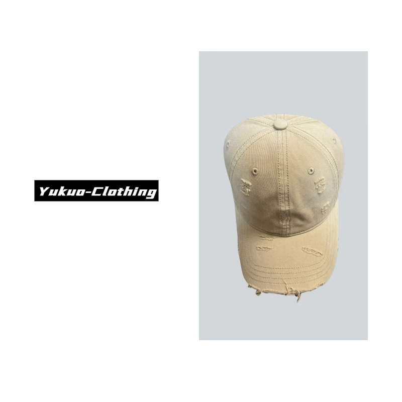 破洞字母刺绣棒球帽子水洗纯色休闲百搭鸭舌帽情侣款