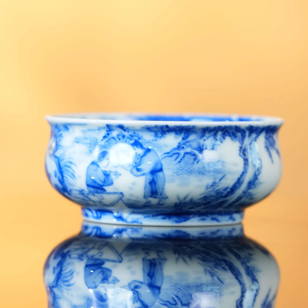 择善鹏辉青花桃李夜宴图炉式杯B127