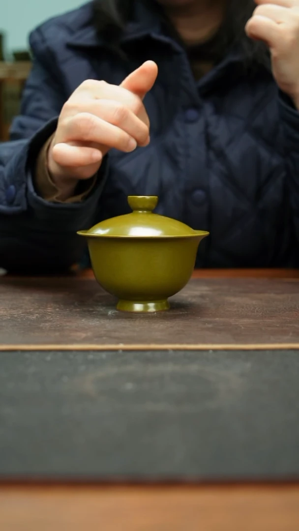 杯景德镇茶叶末束腰盖碗