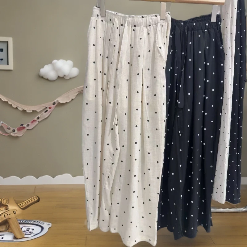 3362-极简轻奢波点亚麻裤