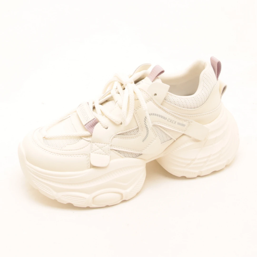 6643春夏新款系带小蛮腰显瘦老爹鞋女真皮透气网面休闲运动鞋