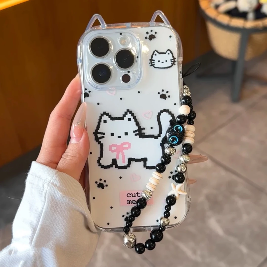 像素风小猫适用苹果16手机壳iPhone15小蛮腰14卡通13猫耳朵1211套