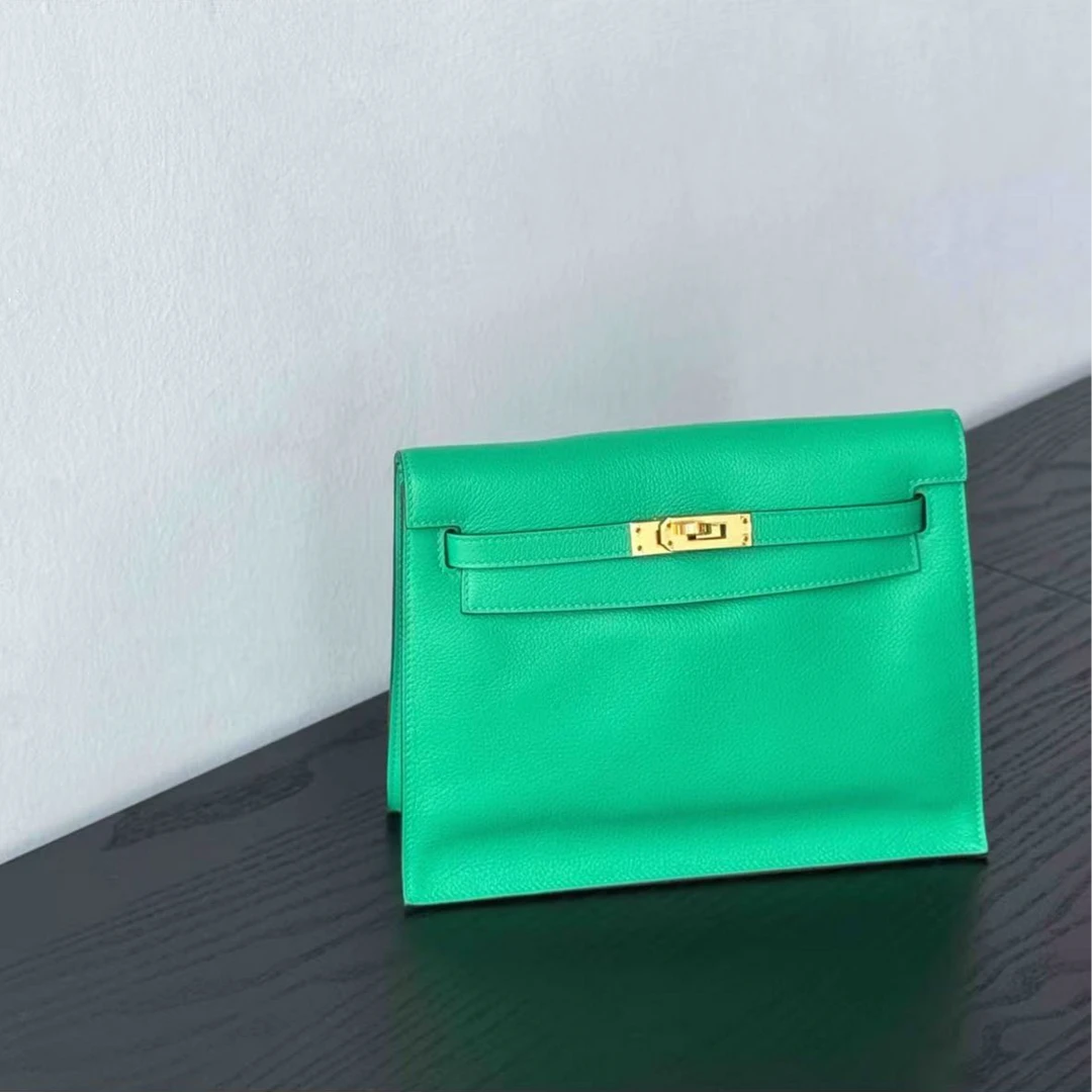 99新 Hermes/爱马仕 kellydanse 帝王绿金扣 ec皮Z刻