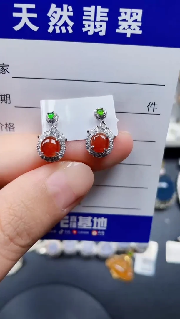 银S925镶嵌翡翠耳饰174