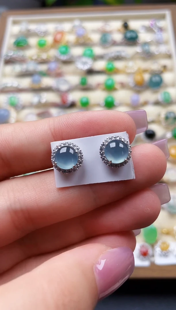 银S925镶嵌翡翠耳饰107