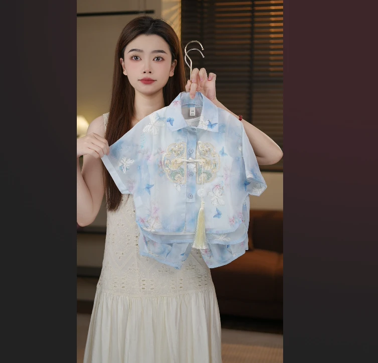 【蝶婉风清】2025夏季新款男童女童新中式中国风中式儿童套装87038