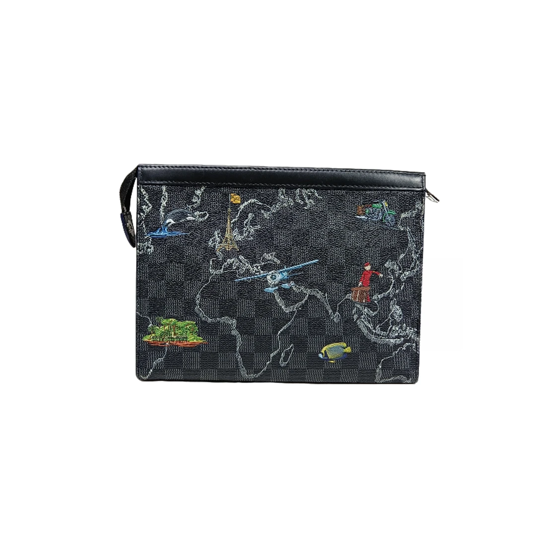99新 LouisVuitton/路易威登 二奢男98新彩绘地图限量洗漱包1077