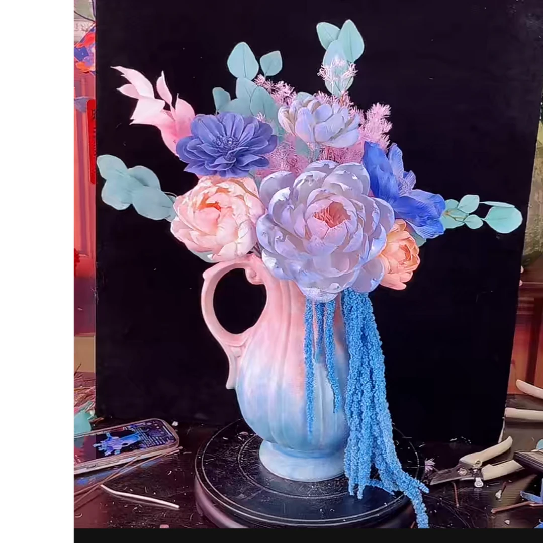 欧式风蓝粉 永生花束