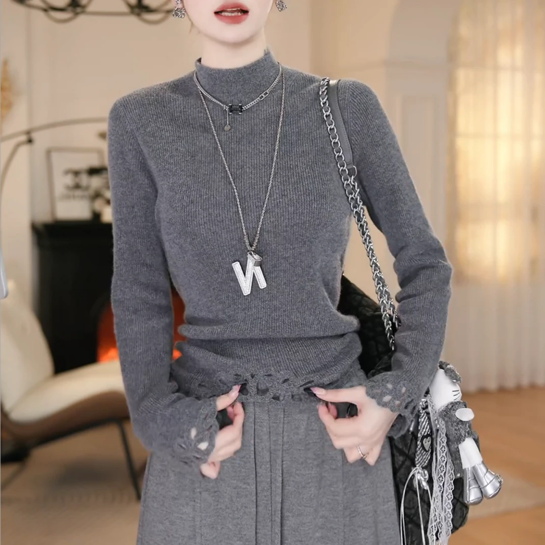 秋冬设计感勾花镂空设计感针织衫打底衫简约百搭上衣女LK2509066