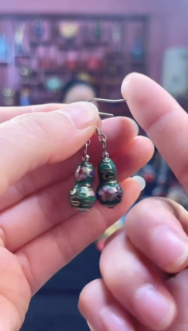 非遗 景泰蓝耳饰 葫芦 绿色