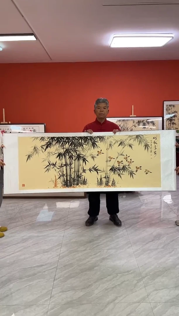 书法张富民手绘作品/竹报平安//卷轴小六尺