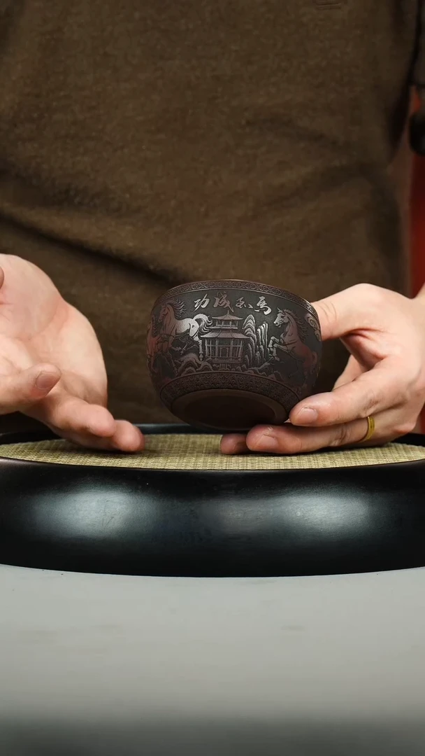 茶壶紫砂紫泥 马到成功 缸杯