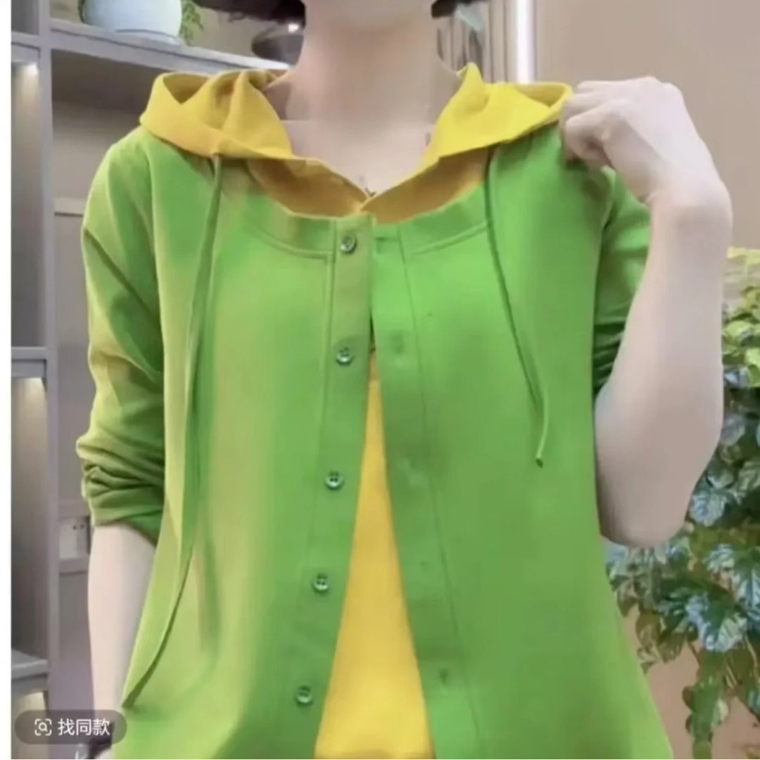 2025新款假两件连帽修身显瘦洋气时尚百搭打底上衣