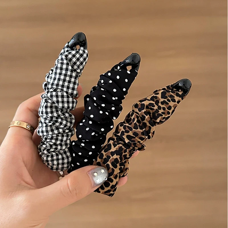 2025新款马尾扭扭竖夹后脑勺显发量盘发夹复古豹纹波点褶皱香蕉夹