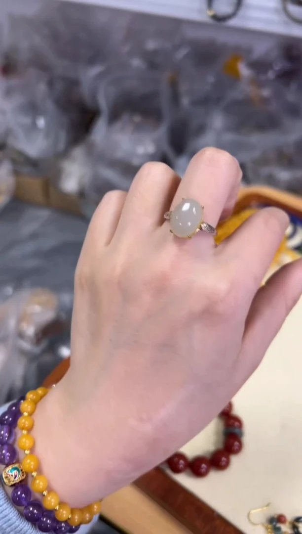 【闪购商品】和田玉戒指银S925镶嵌和田玉烟紫银戒指[465]