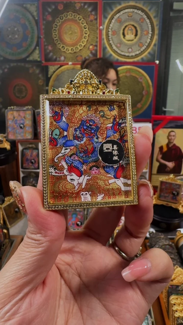 吊坠壹善缘城手绘唐卡六臂大黑天