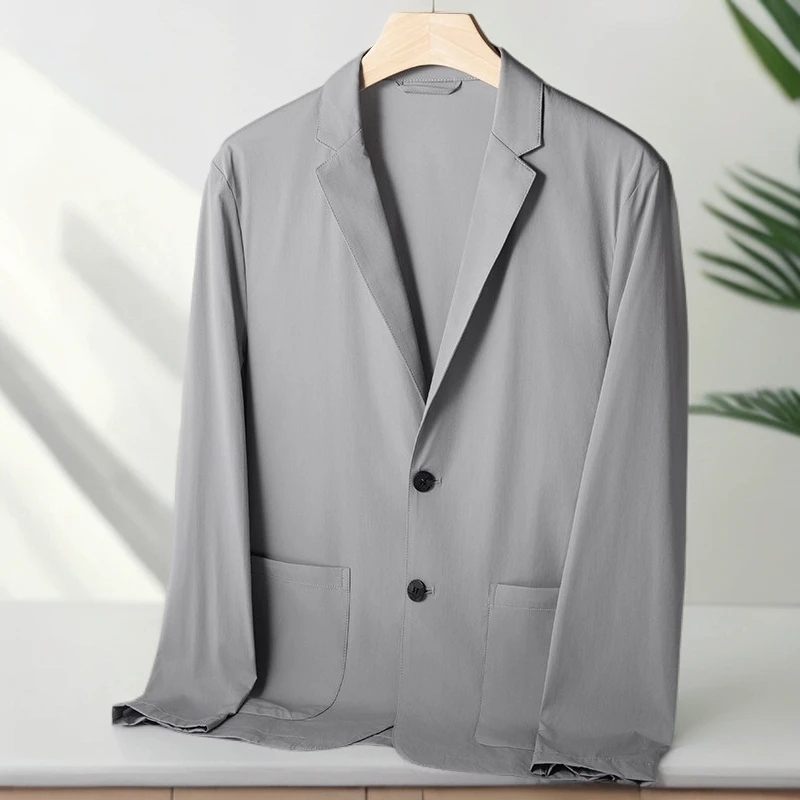 夏季宽松水洗不起球纯色西服上装秋季男士修身男装男士休闲西服