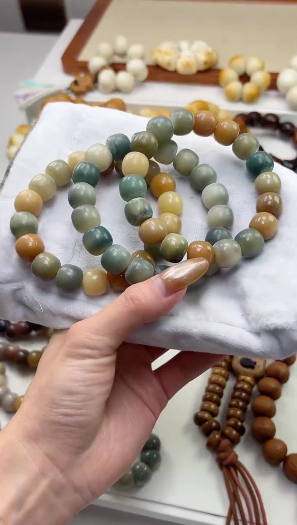 手串菩提根/象牙果沐p39玉化果冻料桶珠12*13mm手串随机
