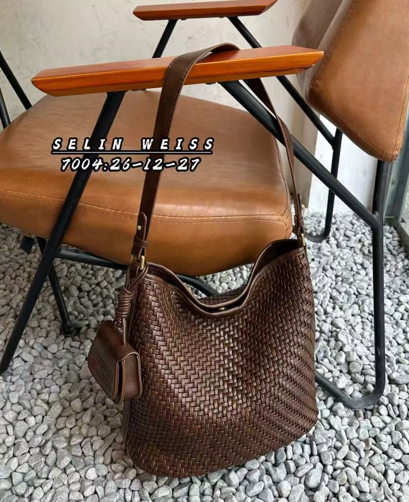【时光织麦】selinweiss#7004#单肩斜挎包托特包韩版编织包水桶包X