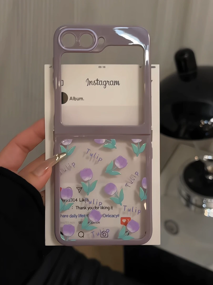 （三星zflip5系列）紫郁金香折叠奶油适用三星Galaxyzflip6手机壳女