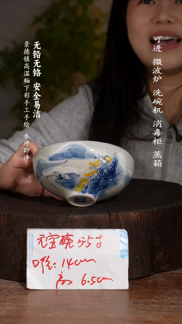 碗陶瓷景德镇高温瓷釉下彩手绘陶瓷