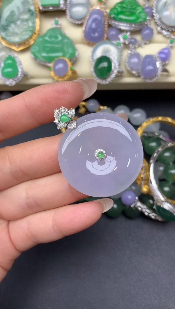 翡翠18K金镶嵌吊坠(不含链)345-雪姐翡翠天天见