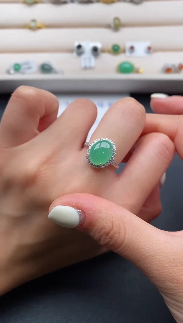 银S925镶嵌戒指翡翠8888888+3