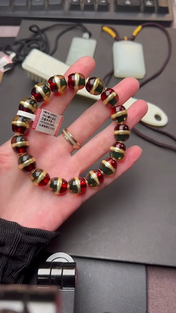 银S925镶嵌琥珀手串HBML500802