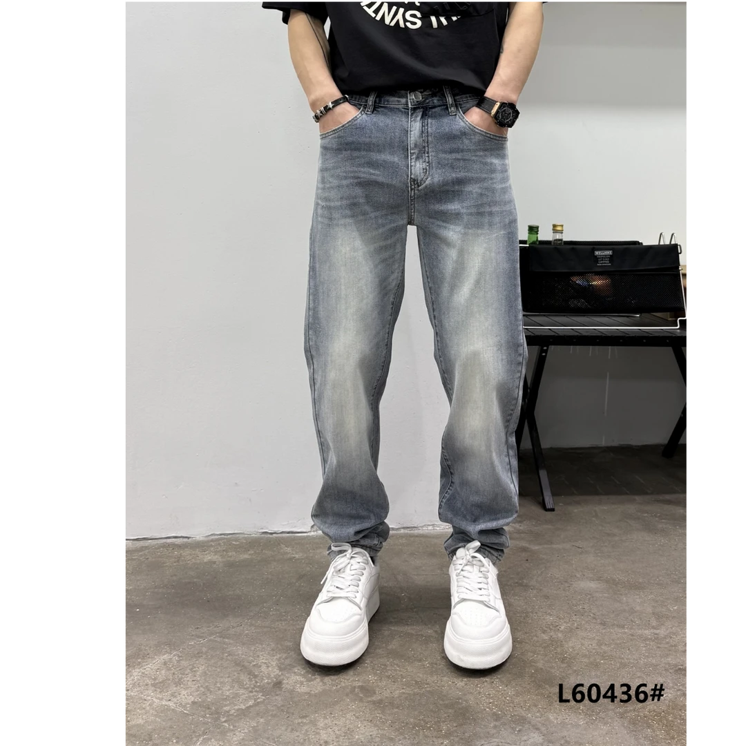 60436夏季复古水洗韩版高街蓝色宽松男士牛仔裤潮流