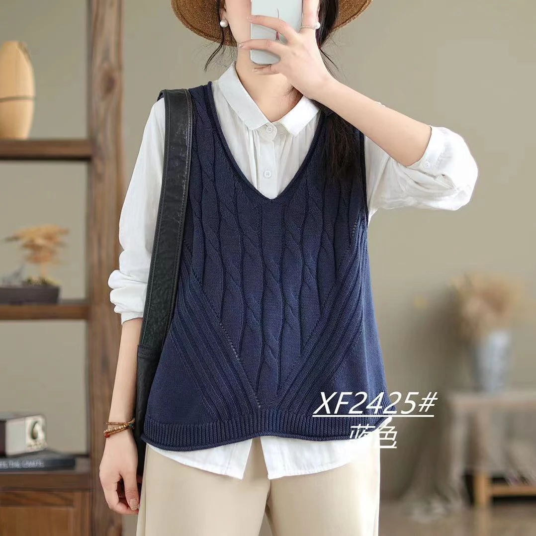 25早春新款女士V领套头马甲背心纯色无袖宽松百搭针织外穿内搭