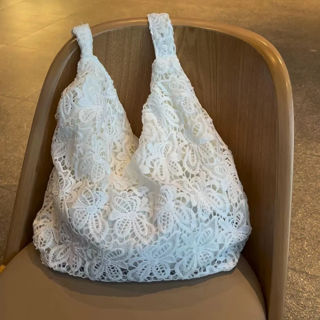 赵露思同款单肩包女田园风水溶蕾丝春夏温柔仙女大容量通勤托特包