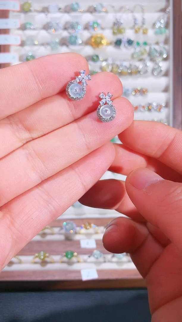 银S925镶嵌戒指翡翠S925银镶翡翠平安扣女饰品