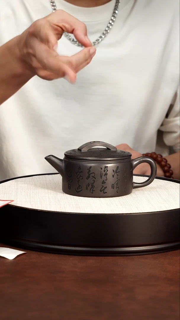 茶壶紫砂宜兴紫砂 山水刻字汉瓦 石黄 汪东升
