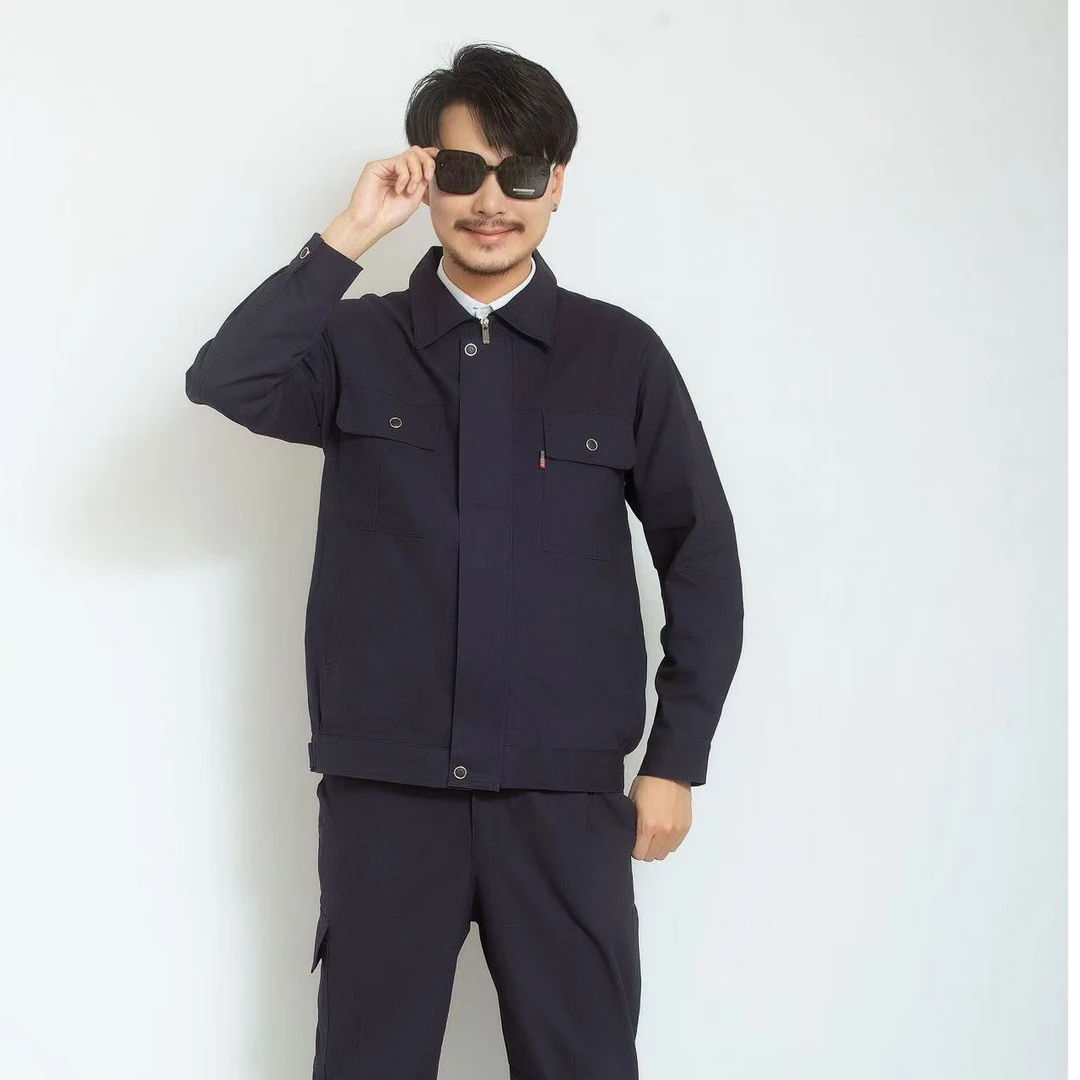 工服春秋纯棉长袖套装透气耐磨耐穿纯色劳保服可批量定制印字绣花