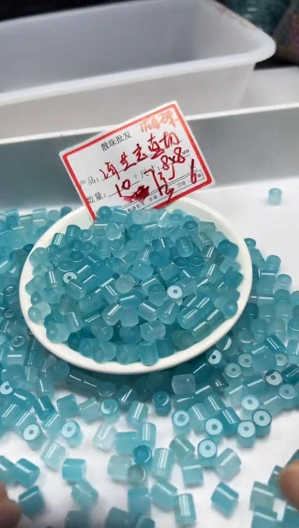玛瑙/玉髓颈饰未镶嵌W2980海蓝宝桶珠8*8mm*10颗