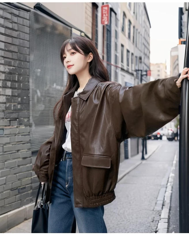 2025皮衣外套女早春新款港古风复古小个子时尚机车版夹克01