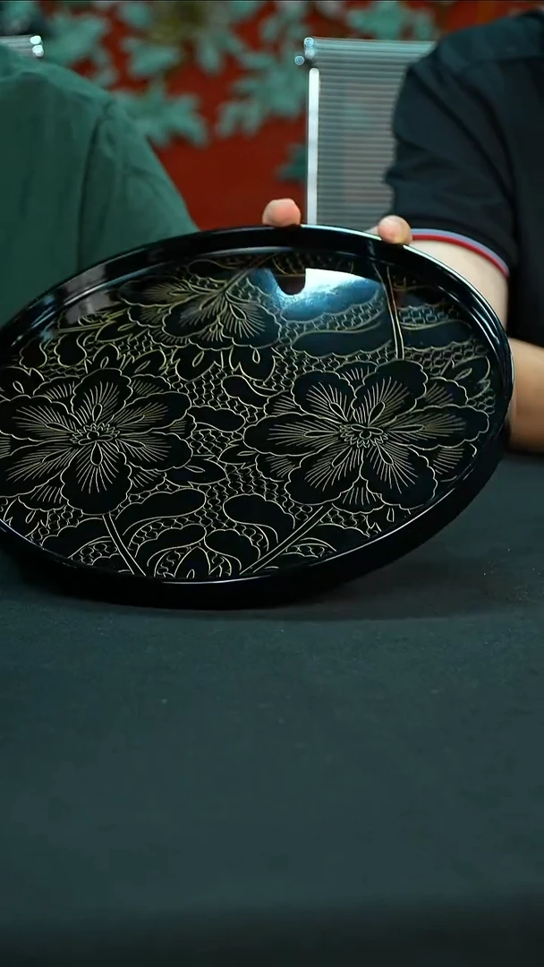 YZQQ雕填刻花托盘（黑金）直径33cm