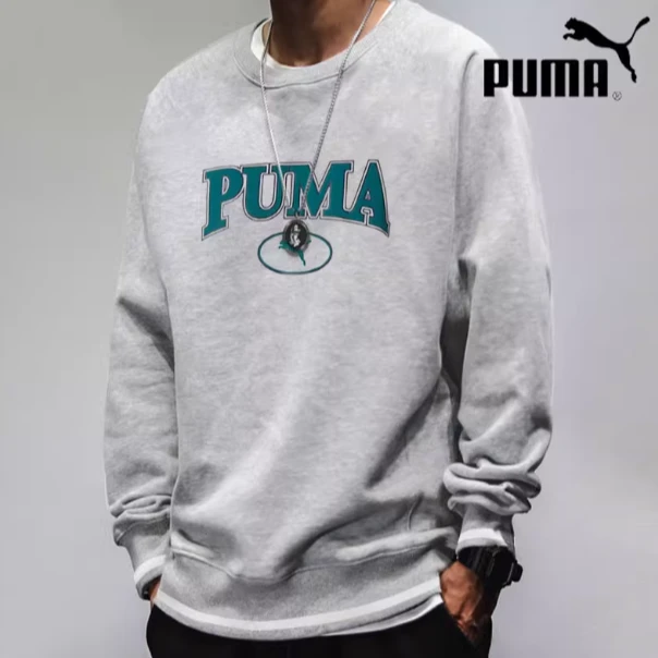 PUMA/彪马男女同款灰色圆领运动服透气舒适套头衫 678422-04