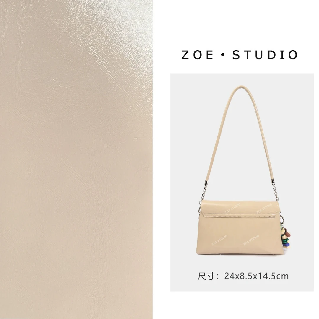 【佐伊甄选】SKL-7332-燕麦色轻奢女士时尚潮流百搭单肩斜挎包漆皮