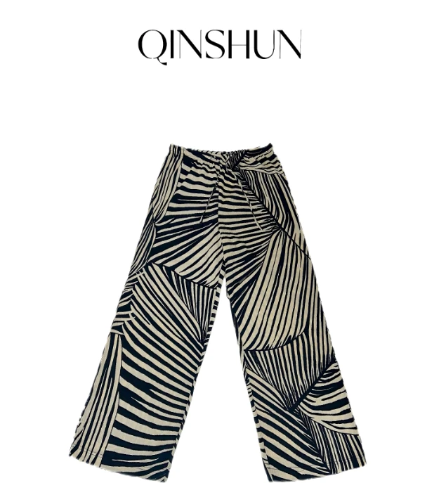 【芊姐 QINSHUN】夏季松紧腰薄款印花宽松长裤