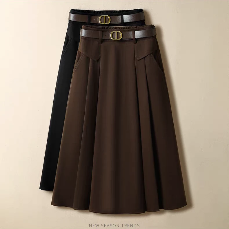 2025人气爆款冬季加厚人字马丁呢高定半身裙垂坠感带腰带#2555
