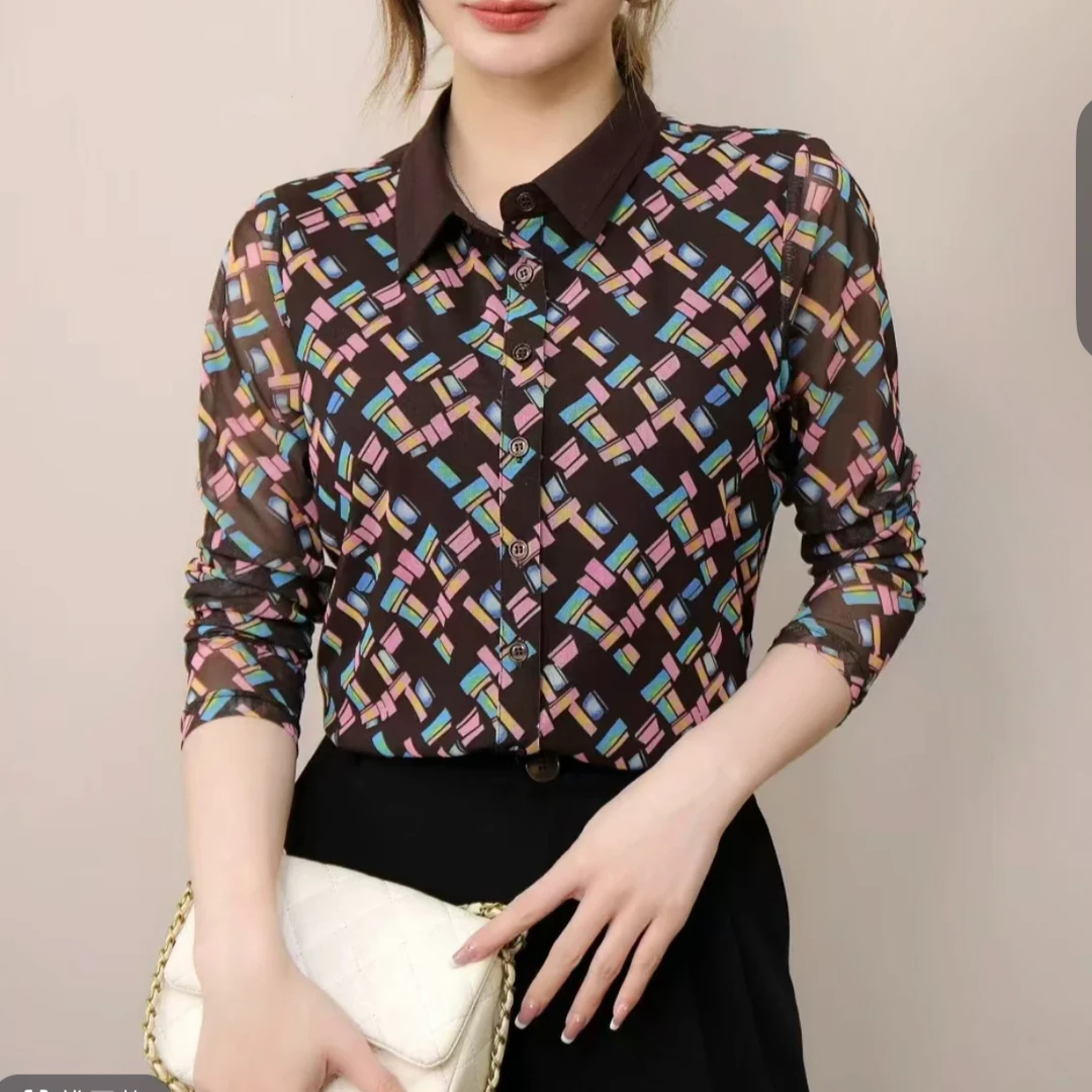 （品牌订单）四季通穿印花衬衫长袖女士衬衣秋季七彩条衬衫