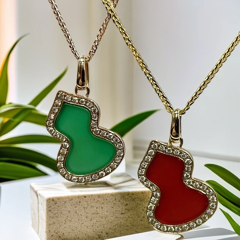 圣诞jojo专属吊坠)18k金镶嵌玛瑙玉髓满钻葫芦吊坠(不含链) 女士