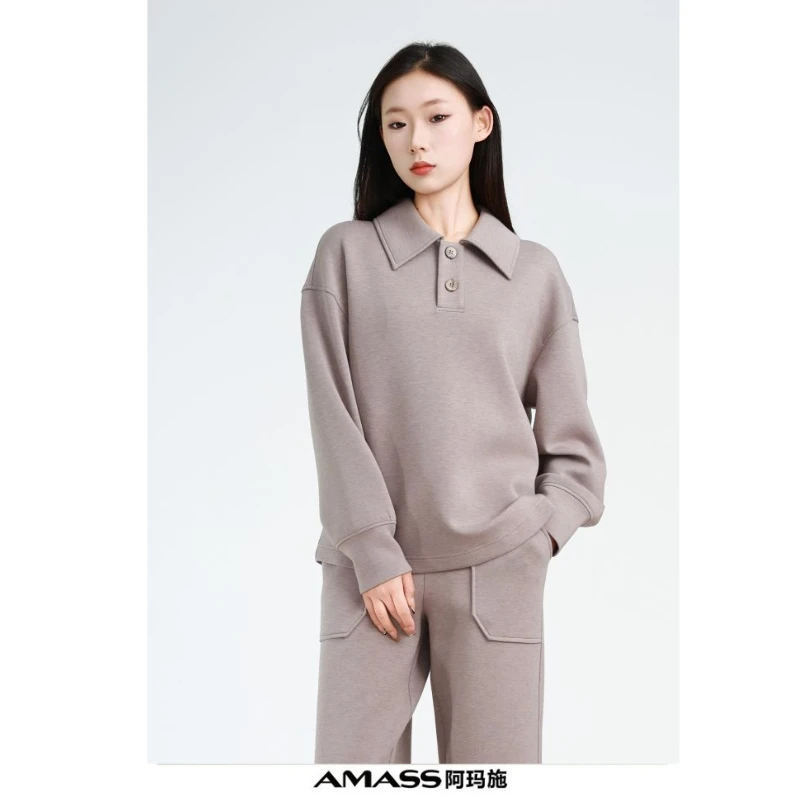 AMASS/阿玛施530015新款春款质感减龄宽松套头翻领百搭舒适上衣女