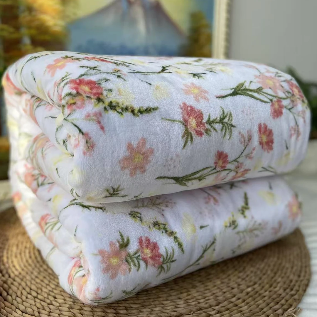 230*230ins清新小花双人加大保暖床单四季加绒加厚绒毛毯盖毯