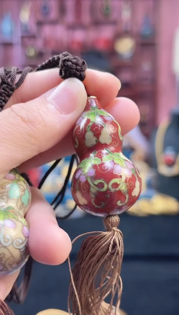非遗 景泰蓝吊坠 立体葫芦 砖红