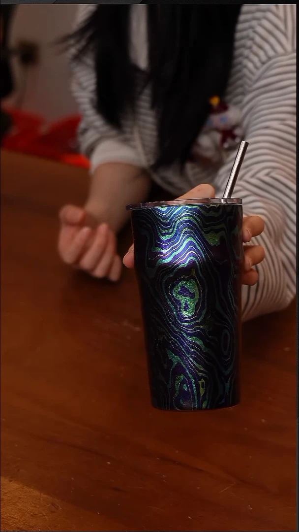 陶55-执彩彩钛纯钛广口杯啤酒杯500ML-流体蓝-CF5796